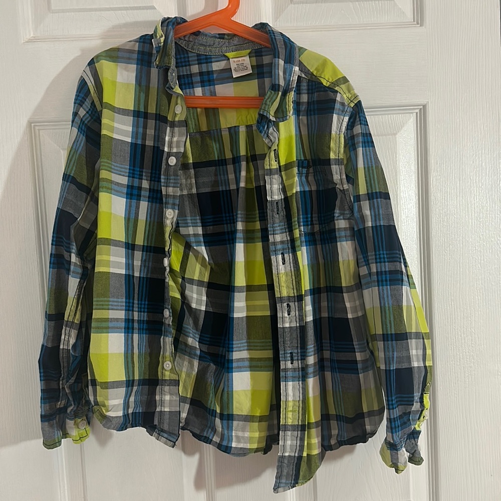 EUC WORN ONCE Gymboree Boys Plaid Button-Down Shirt 100% Cotton Large L (10-12)